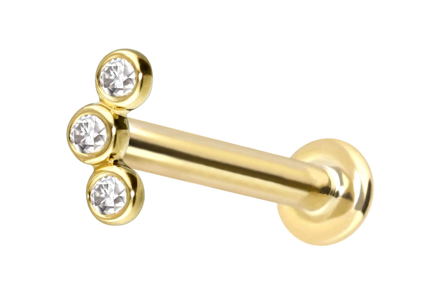 14 Karat Gold Labret Piercing mit Push Fit MOISSANIT-BOGEN